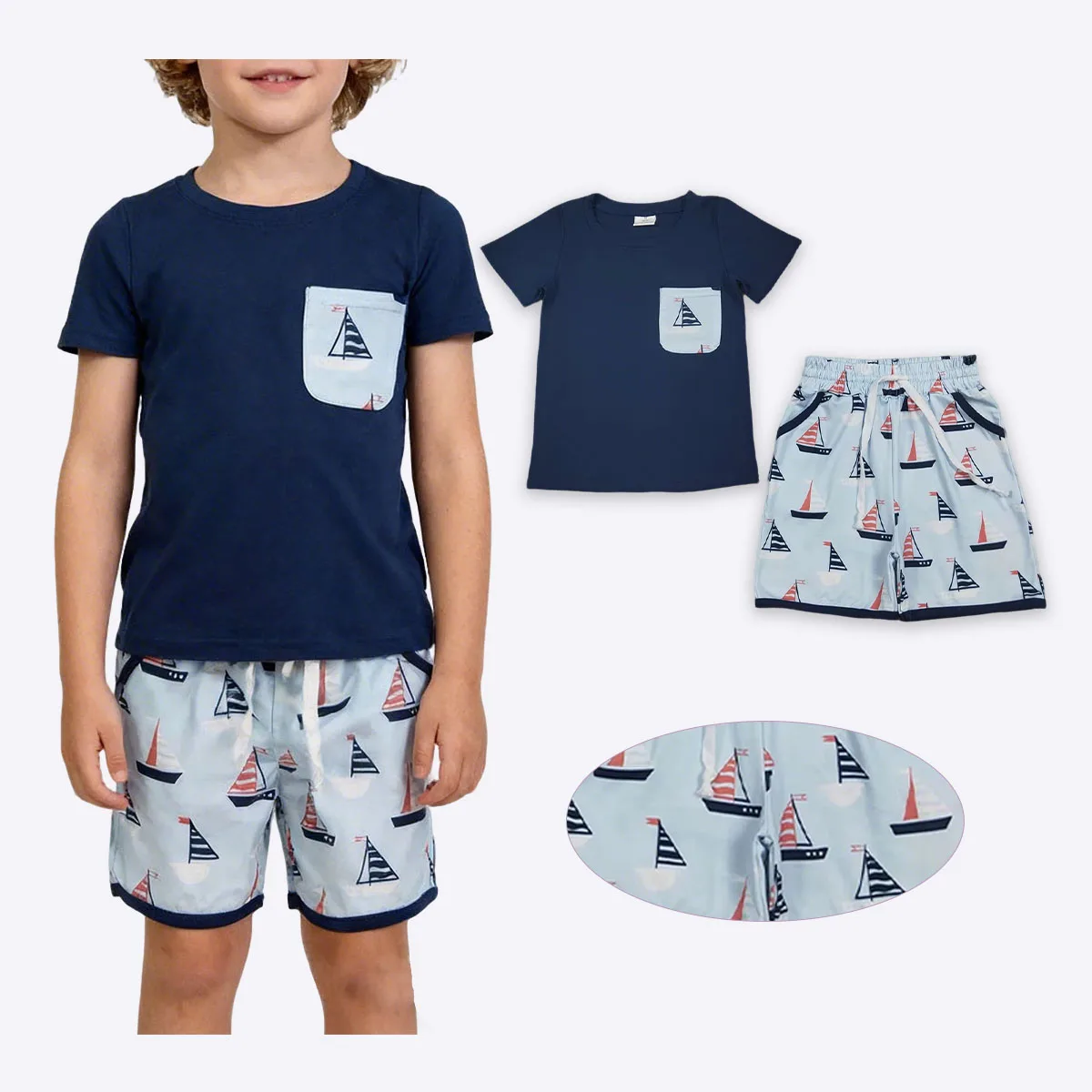 Toddler Baby Boy Short Sleeve Shirt Top Boats Pockets Shorts Hunting Clothes Sets Infant Outfits Comfortable Clothing Wholesale