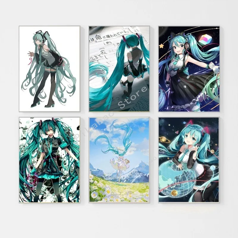 H-Hatsune Anime Miku-Poster Cartoon beautiful girl Anime Canvas Print Poster Poster Wall Art Decoration For Home Room Decoration