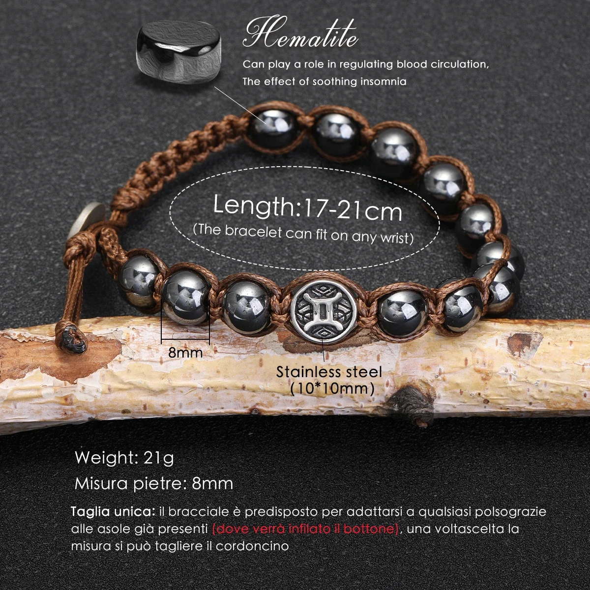 12 Zodiaco Bracelet Stainless Steel Accessory Bracelet 8mm Black Gallstone Men\'s Bracelets pulsera hombre