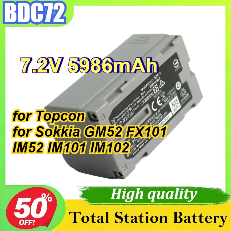 

BDC72 7.2V 5986mAh for Topcon for Sokkia GM52 FX101 IM52 IM101 IM102 Series Surveying Instruments Li-ion Battery Replacement