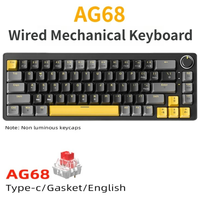 AG68 Wired Mechanical Keyboard Multi-functional Knob Rainbow Backlight 68 Keys Gasket Structure Hotswappable Pcb Quiet Keyboard