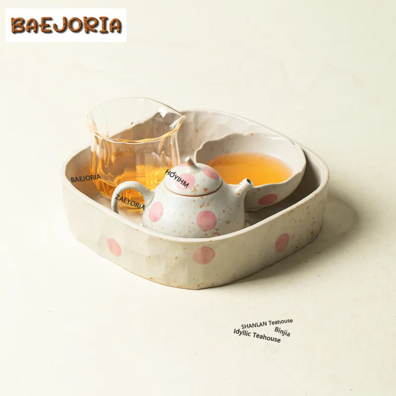 BAEJORIA Powder Wave Point Caramel Tea Set Complete Set Handmade Tea Ceremony Set Teapot And Tea Cup Set Tableware Ornaments