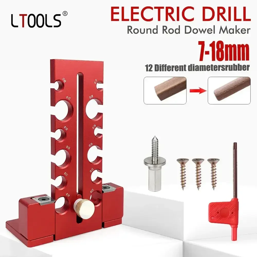 

12-Holes 7mm-18mm Adjustable Dowel Maker Jig Woodworking Electric Drill Milling Dowel Round Rod Auxiliary Tool Wood Sticks Maker