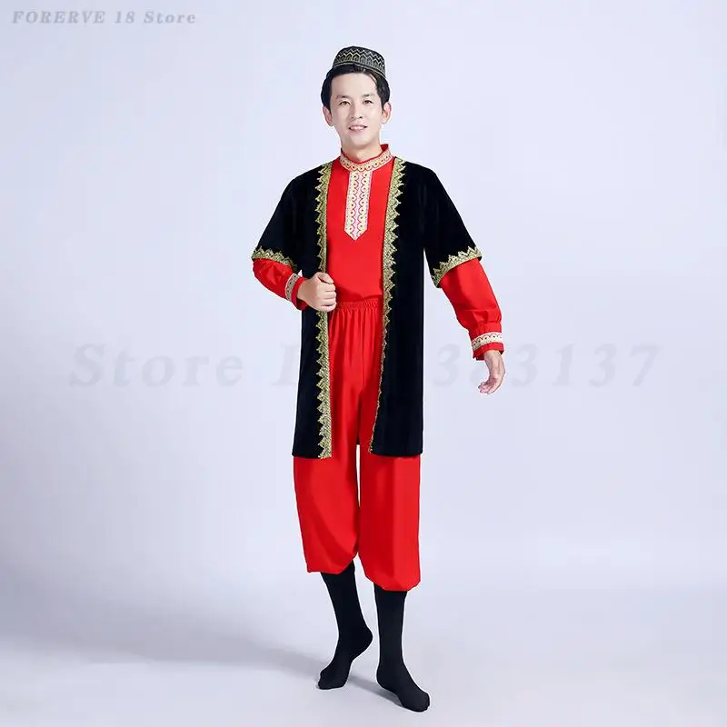 Costume de danse kazakh Xsilk pour hommes, vêtements de style ethnique, tenue de performance sur scène, vêtements traditionnels masculins, nouveauté rétro