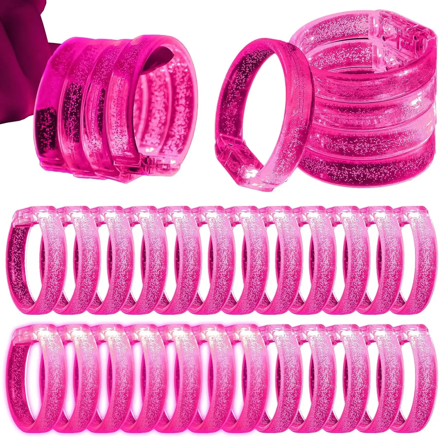

20pcs Pink LED Bracelet Light Up Bracelet Glow in The Dark Bracelets Flashing LED Wristband Light Up Party Favors for Wedding