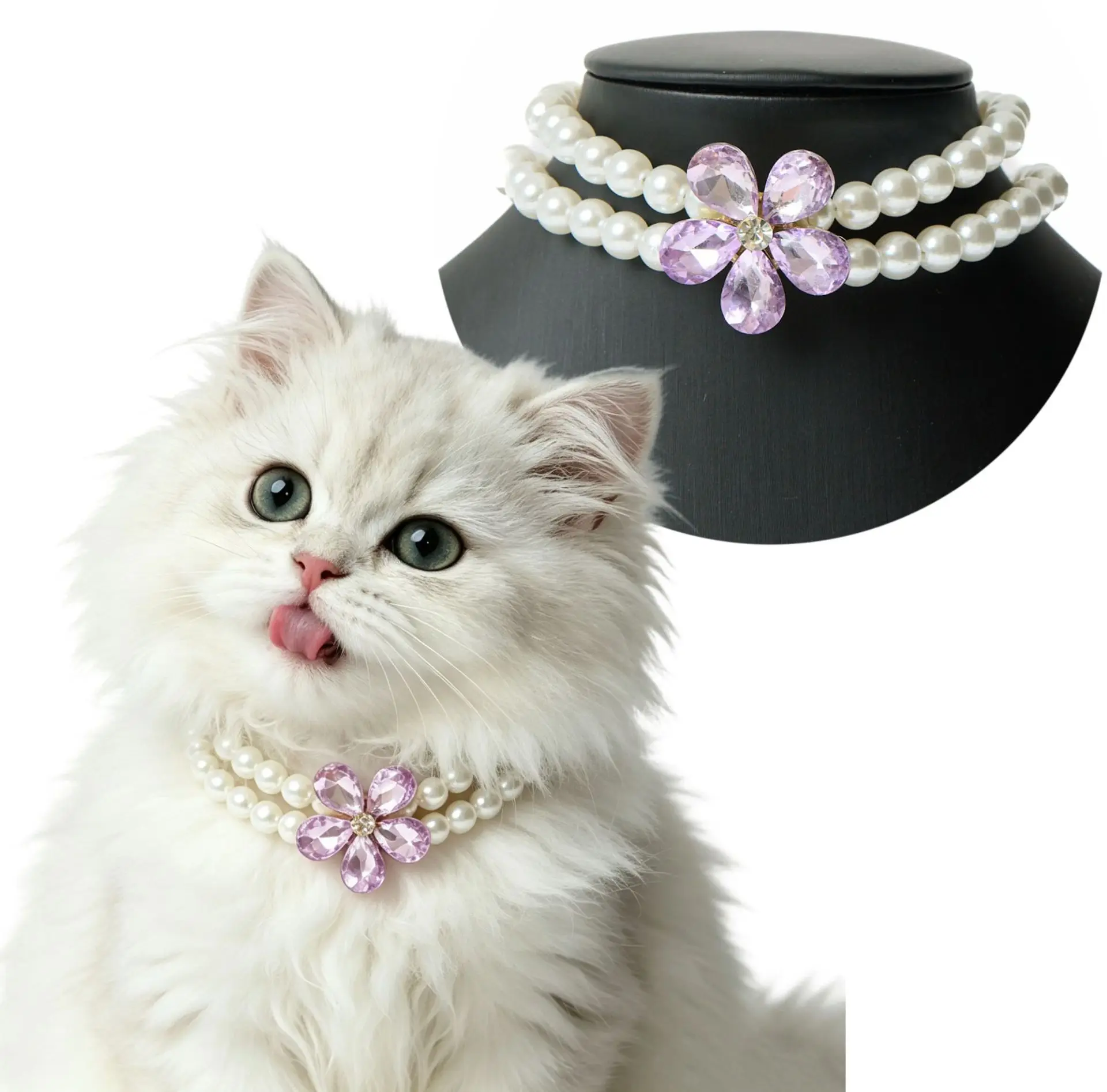 

Cat Collar Adjustable Knot Cat Pearl Flower Collar Safety Buckle Bow Tie Necklace Gifts for Dogs Cats Pet Accessories Dog Collar