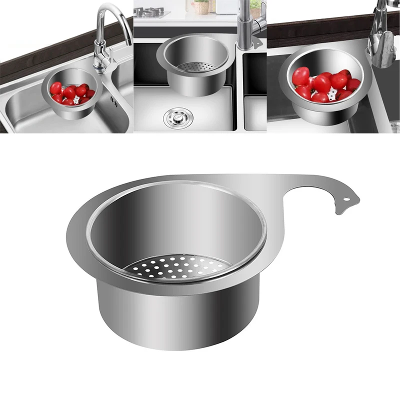 Stainless Steel Swan Sink Strainer Basket Removable Goosehead Storage Drainage Basket Goosehead Hanging Wet & Dry Drainage Racks