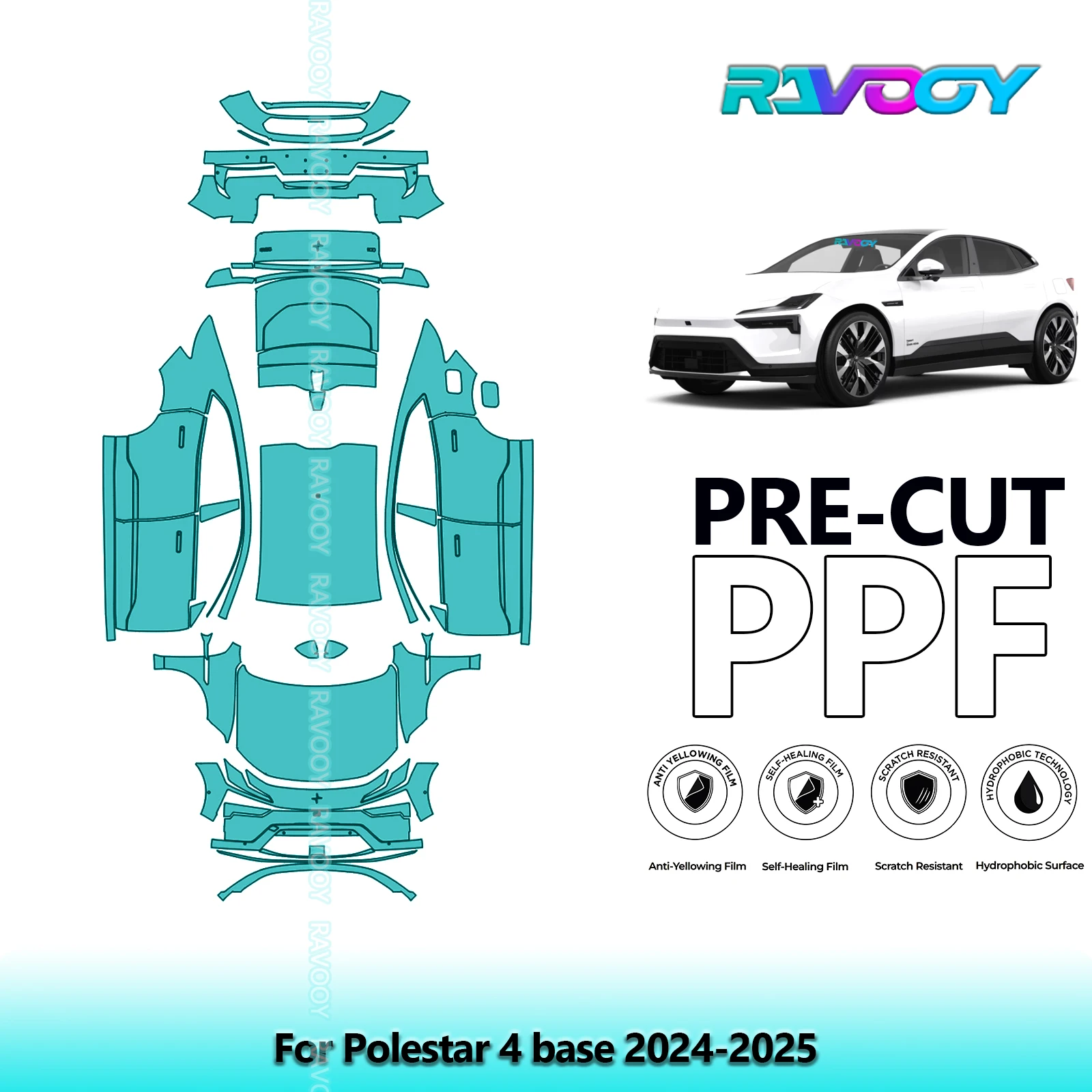 

8.5Mil Precut PPF Paint Protection Film Full Vehicle Clear Bra For Polestar 4 base 2024-2025