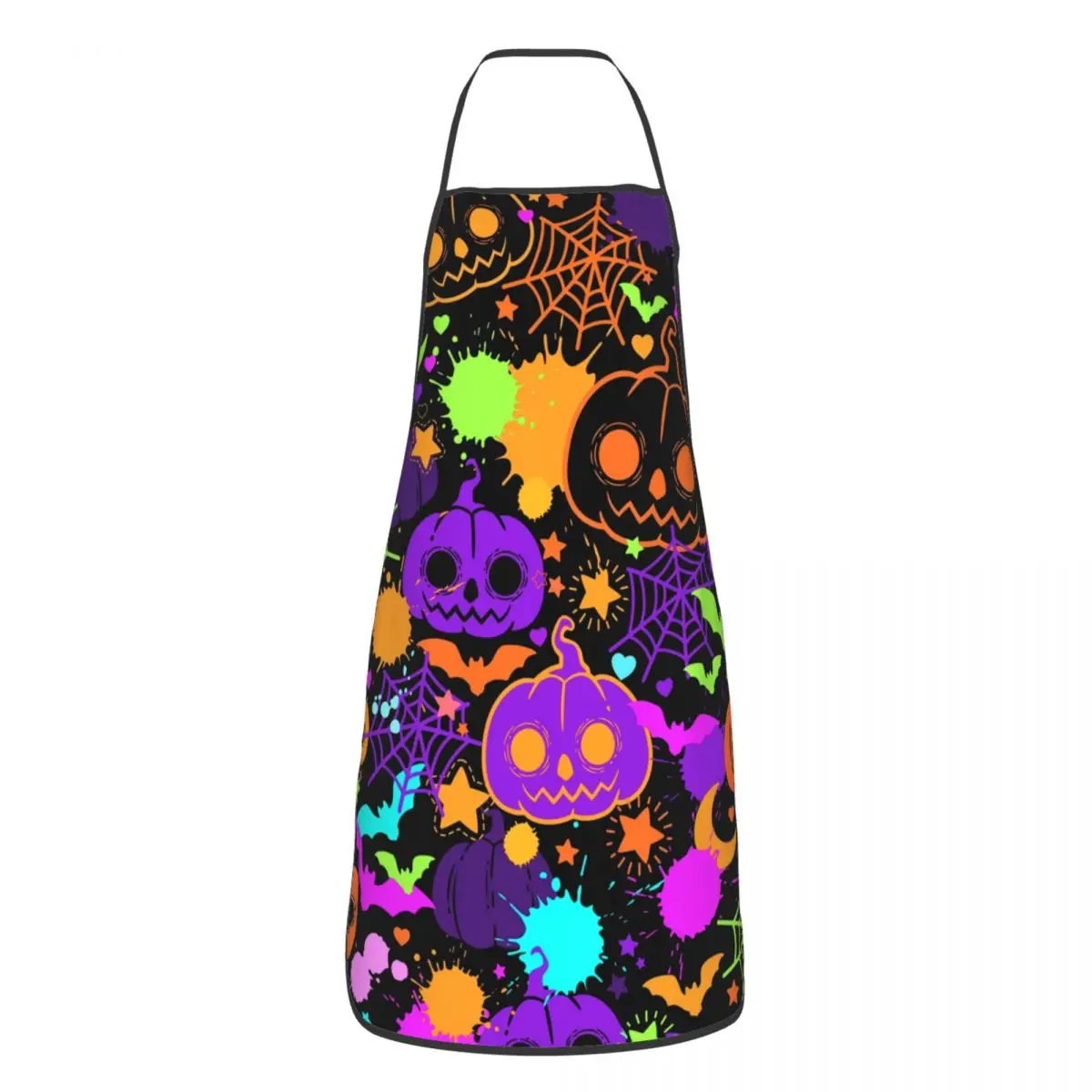 Custom Bib Halloween Pumpkins Spider And Bats Apron Men Women Unisex Adult Chef Cooking Kitchen Tablier Cuisine Gardening