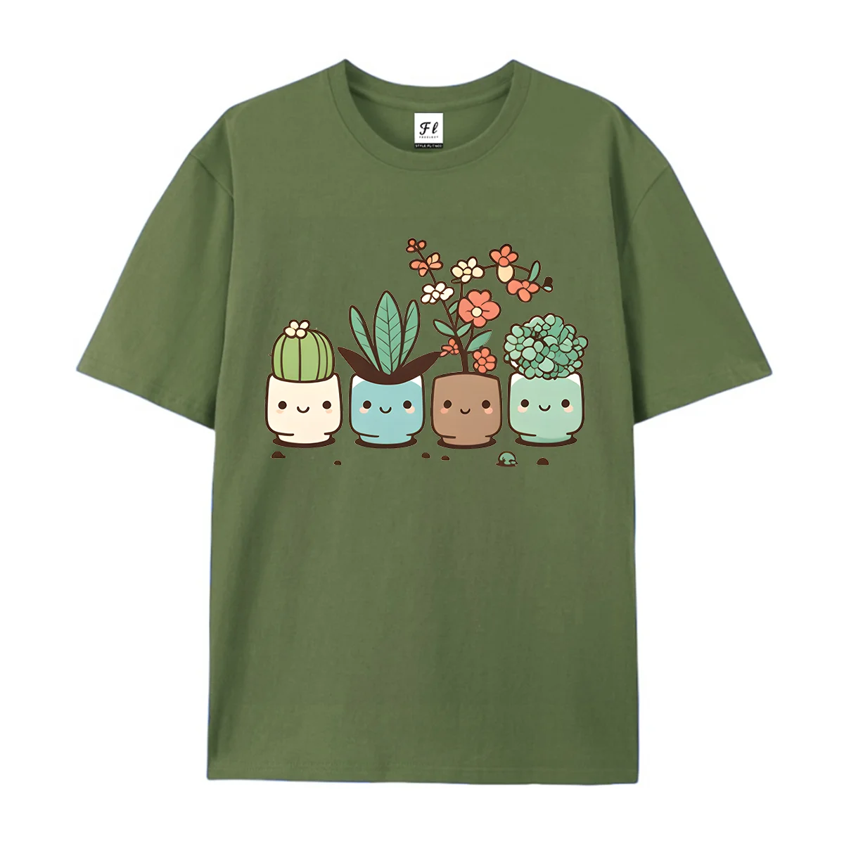 Women Short Sleeve T Shirt Cute Smiling Potted Plants Cactus Succulent Print Crew Neck Casual Loose Plant Lover Gardening Basic