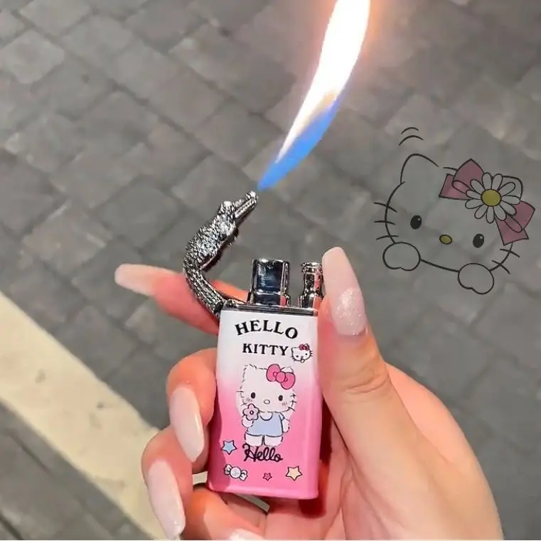 2024 Hello Kitty Kuromi Cinnamoroll Anime Cartoon Double Flame Lighter Creative personalized waterproof cigarette lighter Sanrio