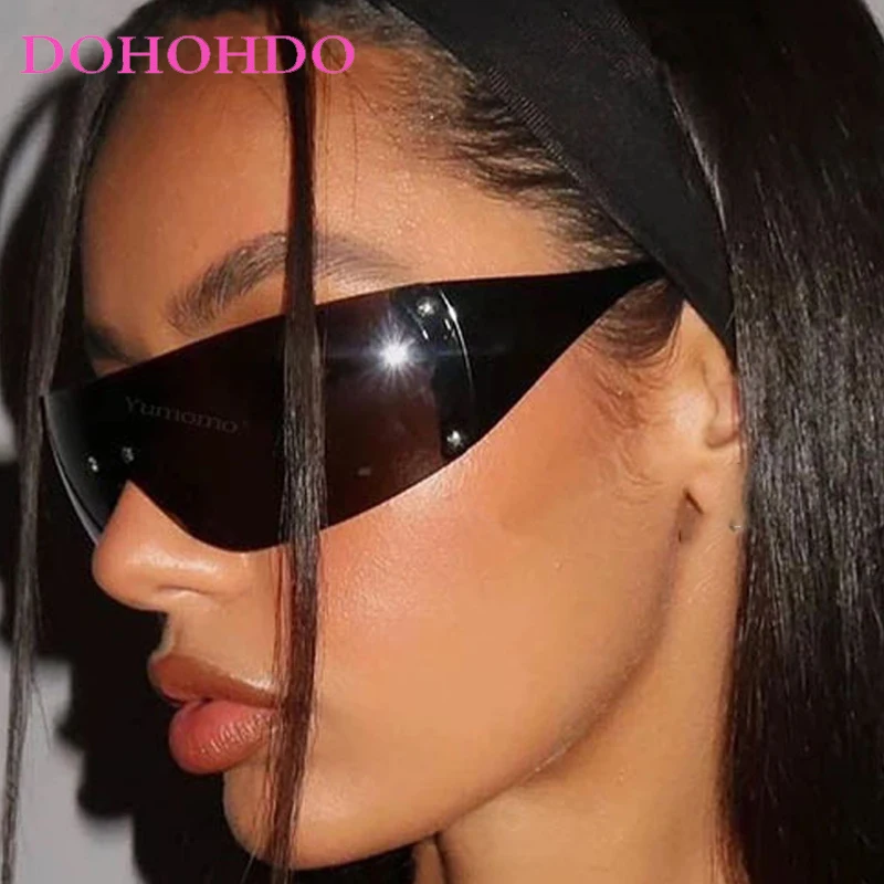 

Popular Y2K Rimless One-Piece Women Sunglasses 2025 Brand Design Punk Men Sunglass Outdoor Sports Windproof Goggles Unisex UV400
