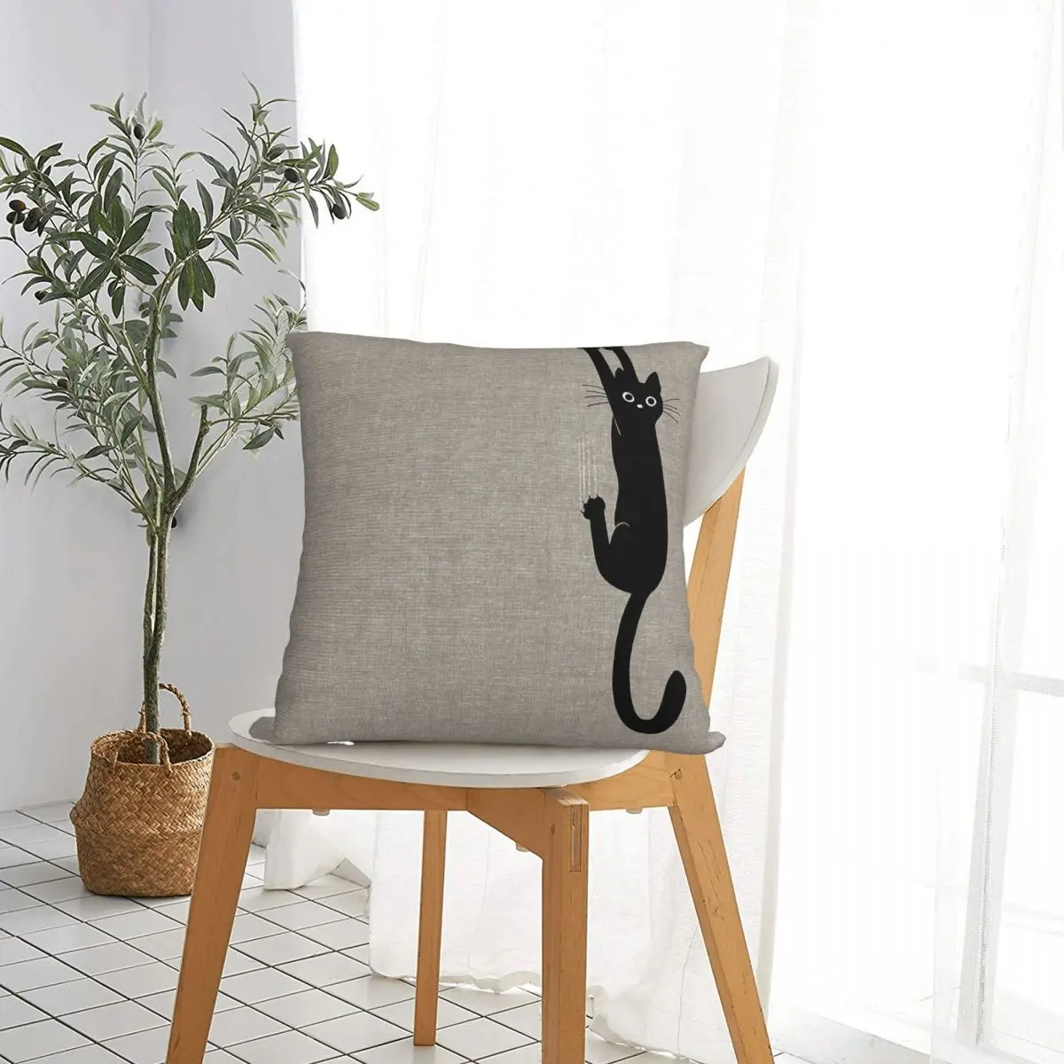 Black Cat Holding On Square Pillowcase Pillow Cover Cushion Throw Pillow for Home Bedroom Car