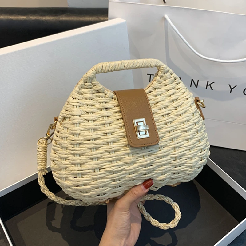 Summer Fashion Women Straw Bag Vacation Beach Bag Female Rattan Shoulder Crossbody Bag Luxury Design Small Ladies Woven Handbag