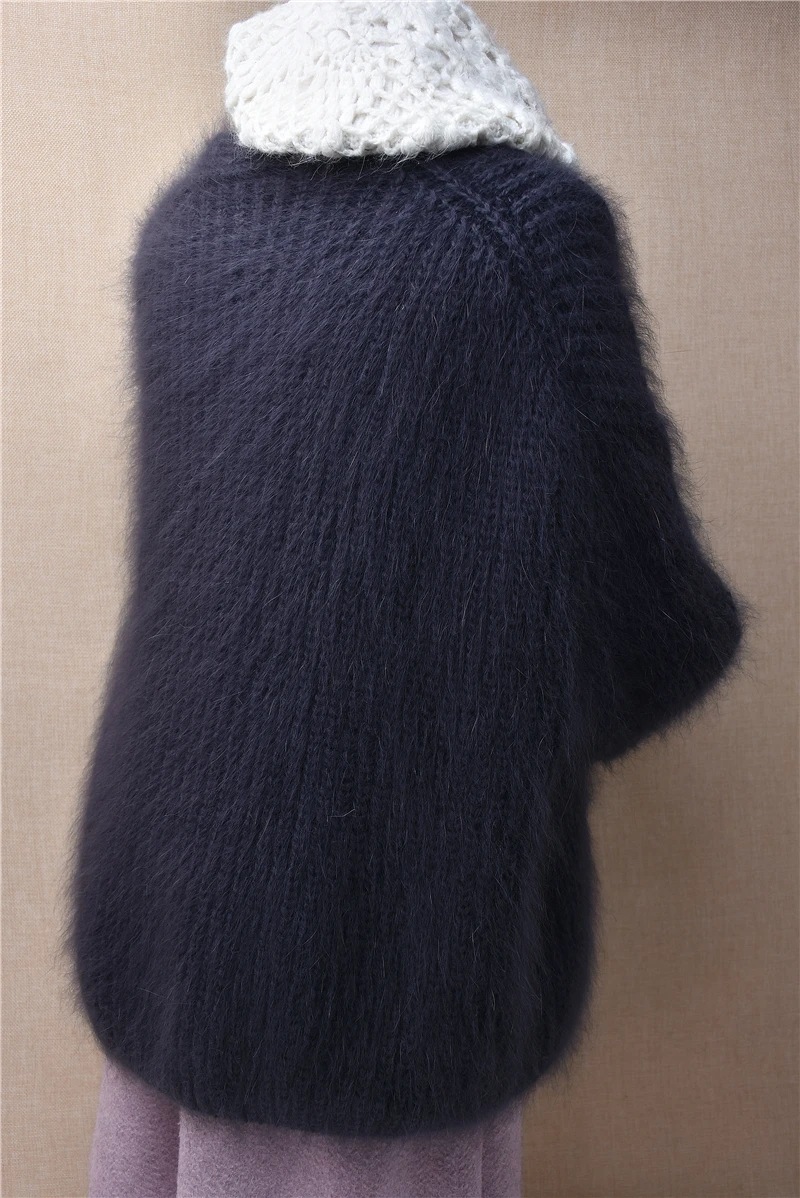 Ladies Women Autumn Winter Clothing Hairy Mink Cashmere Knitted V-Neck Long Sleeves Loose Cardigans Angora Fur Sweater Jacket