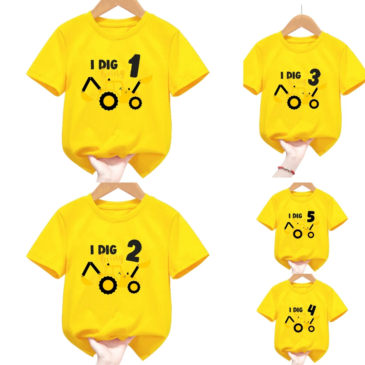 

2024 New Excavator Bulldozer T-Shirt I'M 1 2 3 4 5 And Digging It T Shirt Happy Birthday Boy Gift Kids Clothes Short Sleeve Top