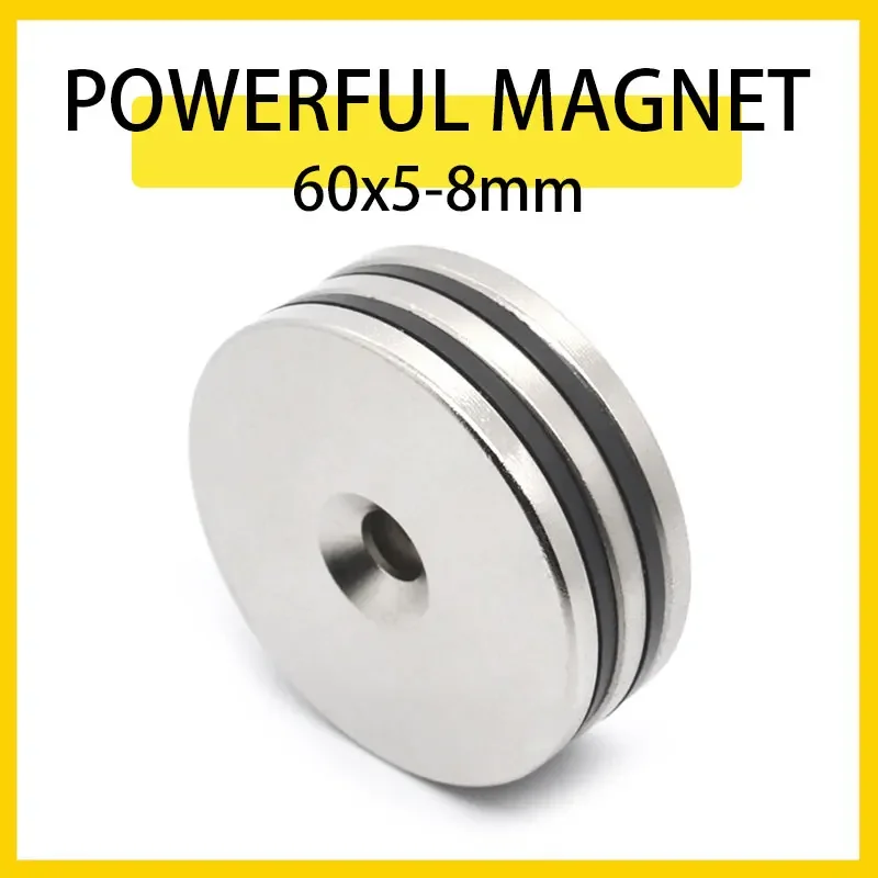 

1/2/3PCS 60x5-8mm N35 NdFeB Diameter Magnet 60mm x 5mm Hole 8mm Round Countersunk Magnets Neodymium Disc Magnetic