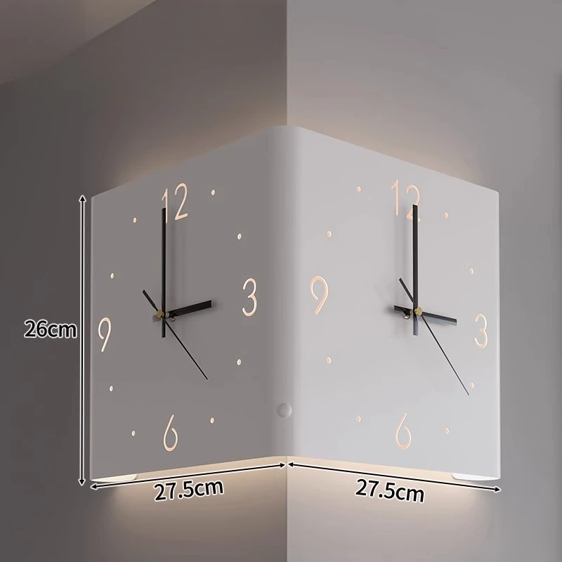 Modern Minimalist Wall Clock with Two-Sided Display, Corner-Mounted Creative Timepiece for Home Office,New Silent Movement Clock