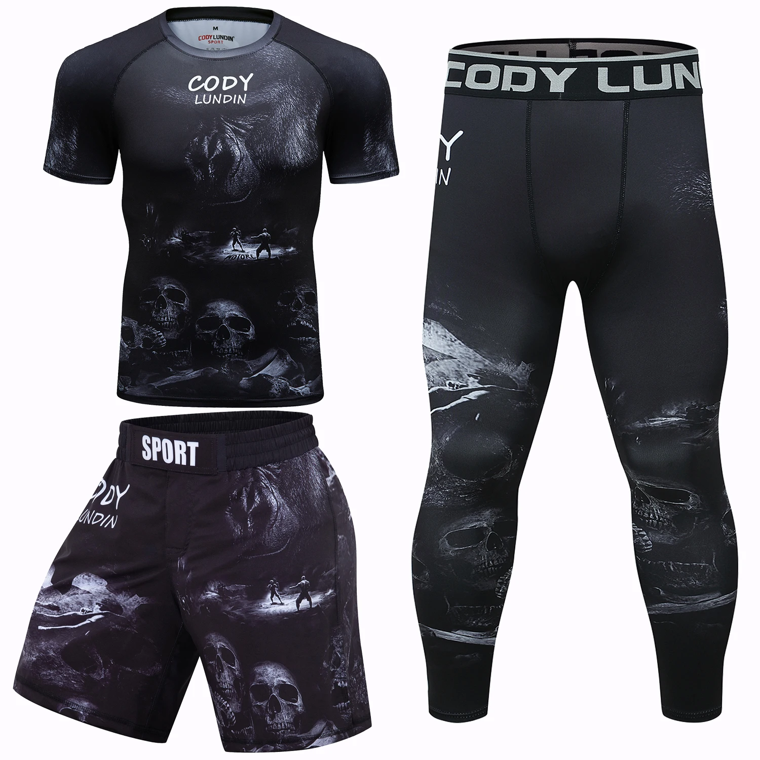 

Cody Lundin Mens Sports Wear Full Kit Tracksuit Bodybuilding Muscle T-shirt Spats Pants for Bjj Rashguard Brazil Leggings Set