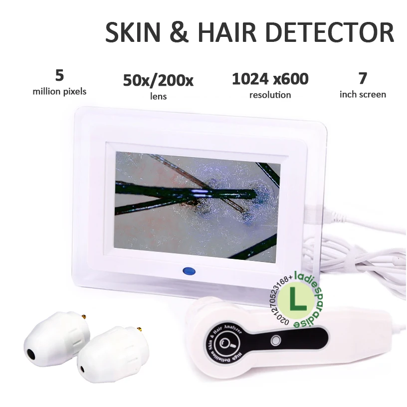 Máquina analisadora de 7 polegadas, detector de couro cabeludo, detector de folicos, display HD, analisador de pele profissional 50X/200X, lupa de pele
