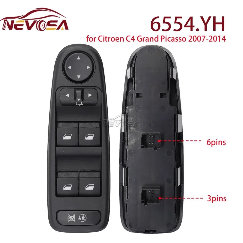 NEVOSA 6554YH Master Electric Power Window Control Switch For Citroen C4 Grand Picasso 2007-2014 6554.YH Mirror Control Button