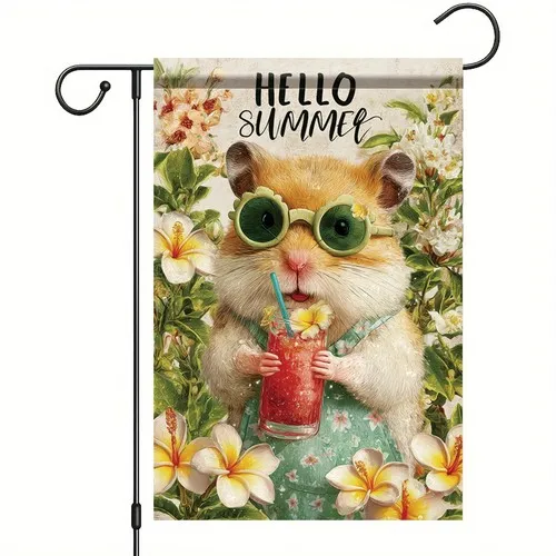 Summer Garden Flag Cute Hamster Hello Tropical summer hamster PPZ