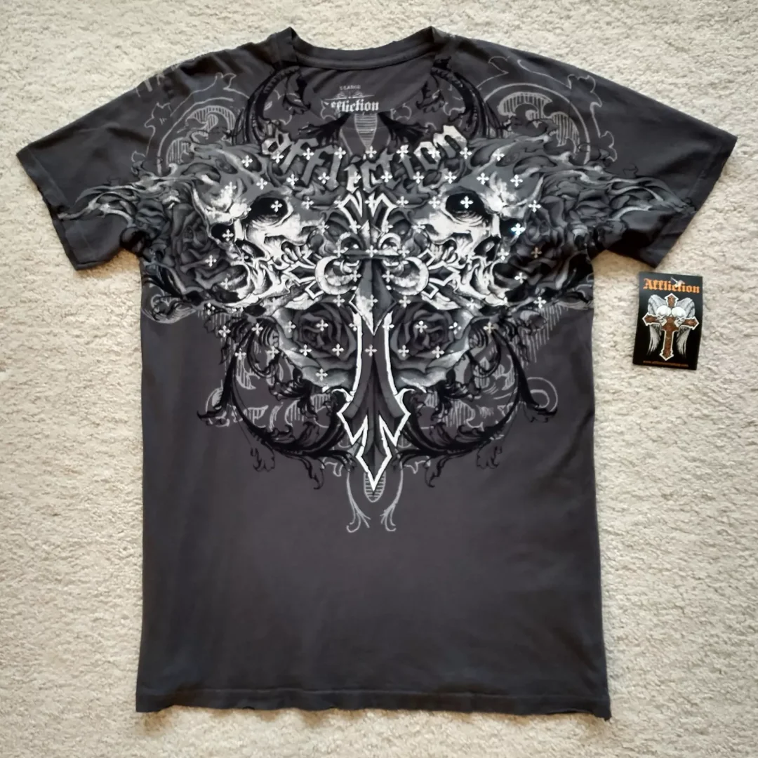 2000s Affliction T shirt New Harajuku Hip Hop Round Neck Oversized T shirt Men Short Sleeved Gothic Clothing Tops Streetwear