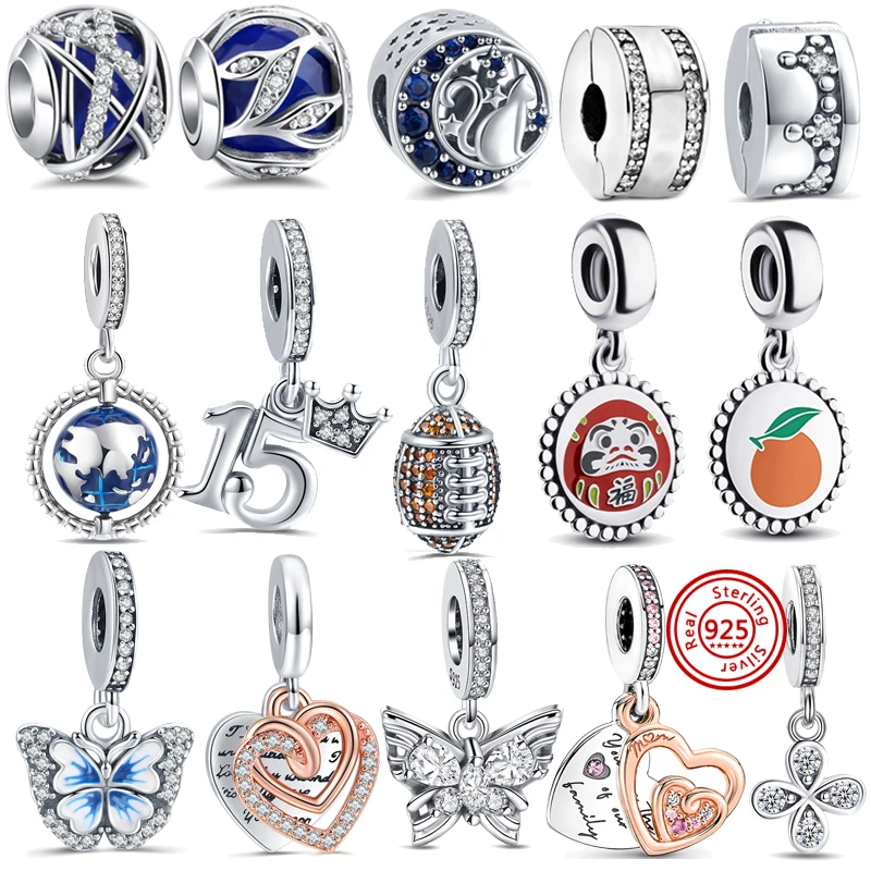 

925 Sterling Silver Earphone Butterfly Hove Charms Beads With Logo Fit Pandora 925 Original Bracelets Fashion DIY Woman Jewelry