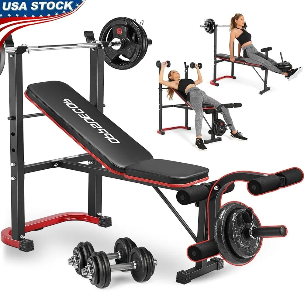 

Adjustable Weight Bench with Leg Developer Preacher Curl Pad and Squat Rack Full Body Home Gym Workout
