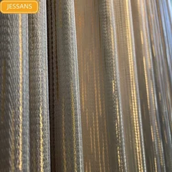 Nordic High-end Horizontal Strip Gold Line Jacquard Blackout Curtains for Living Room Bedroom Customization