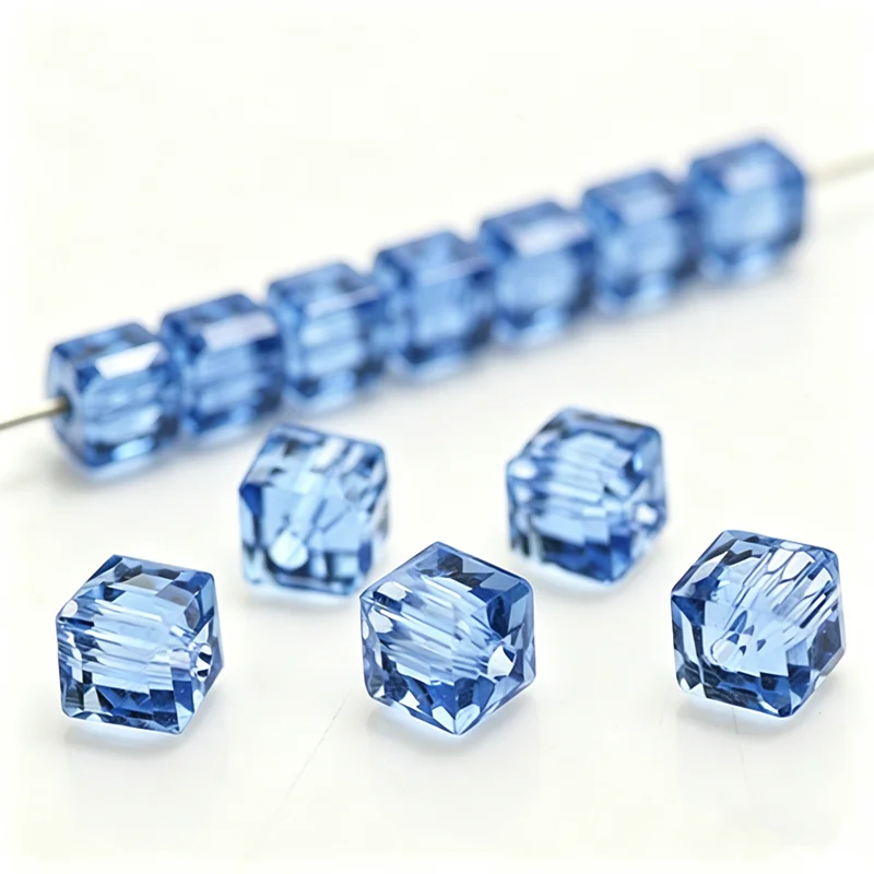 Sky Blue 2mm 3mm 4mm 6mm 8mm Cube Glass Crystal Beads DIY Je