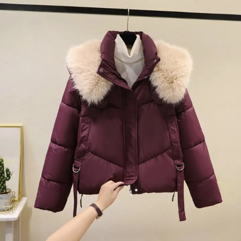 

Winter Fashion Loose Thick Cotton-Padded Jacket for Women Western Style Fur Collar down Cotton-Padded Small Thin Outerwear