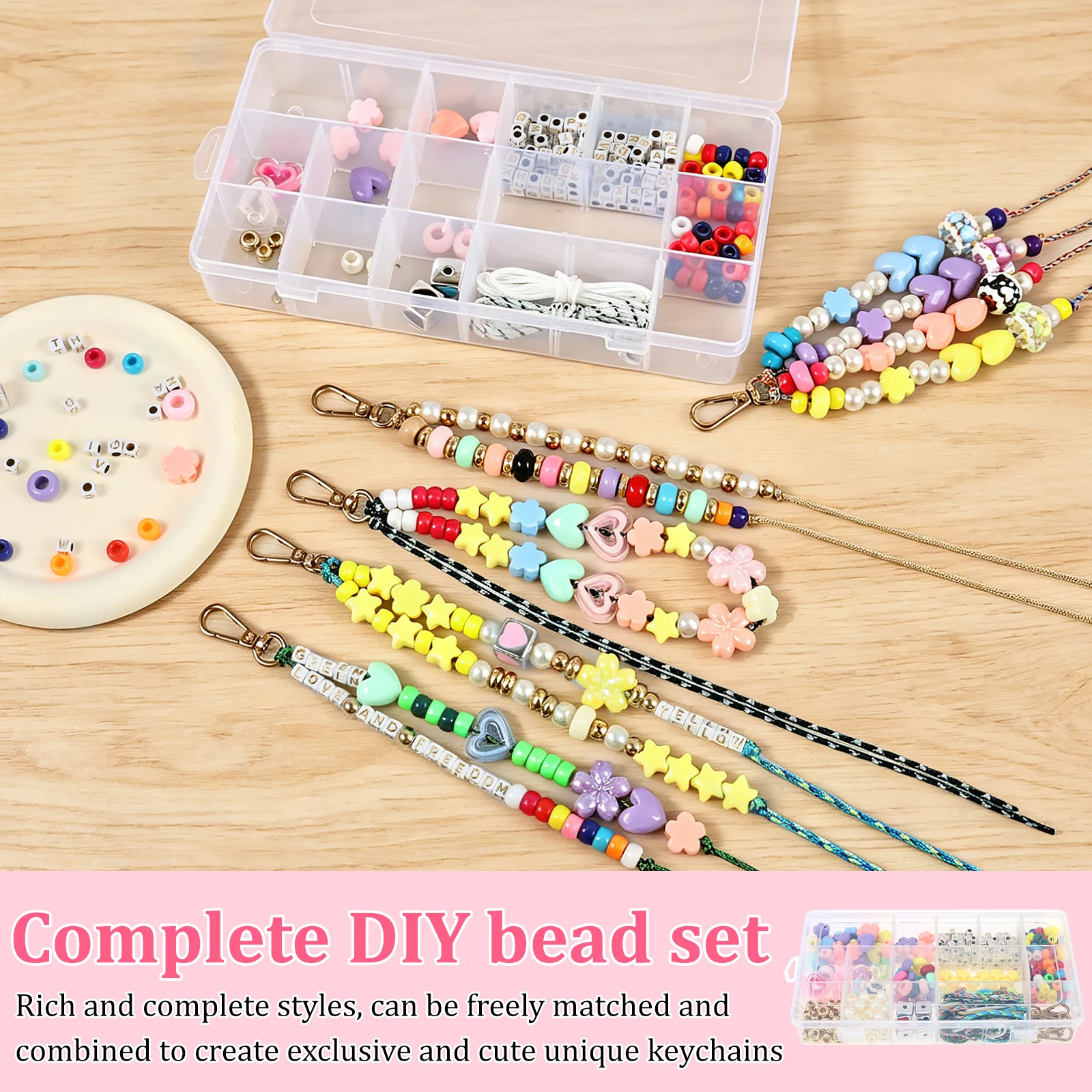 421PCS Beaded Keychain Making Kit for Women Acrylic Heart Star Flower Letter Alphabet Bag Bead DIY Key Chain Charm Supply Craft
