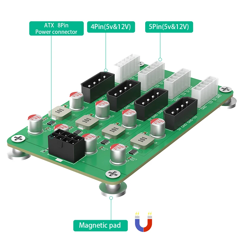 NOWOŚĆ ATX 6/8Pin 12V do 5/12V 4x 4PIN + 4x 5PIN Zasilacz Breakout Board Moduł Adapter Złącze do ATX PSU 2.5/3.5" SATA HDD