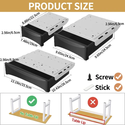 Imagen 2 del producto Cajón de almacenamiento oculto para escritorios de oficina y hogar. Una caja de almacenamiento de papelería sin necesidad de perforación debajo del escritorio.