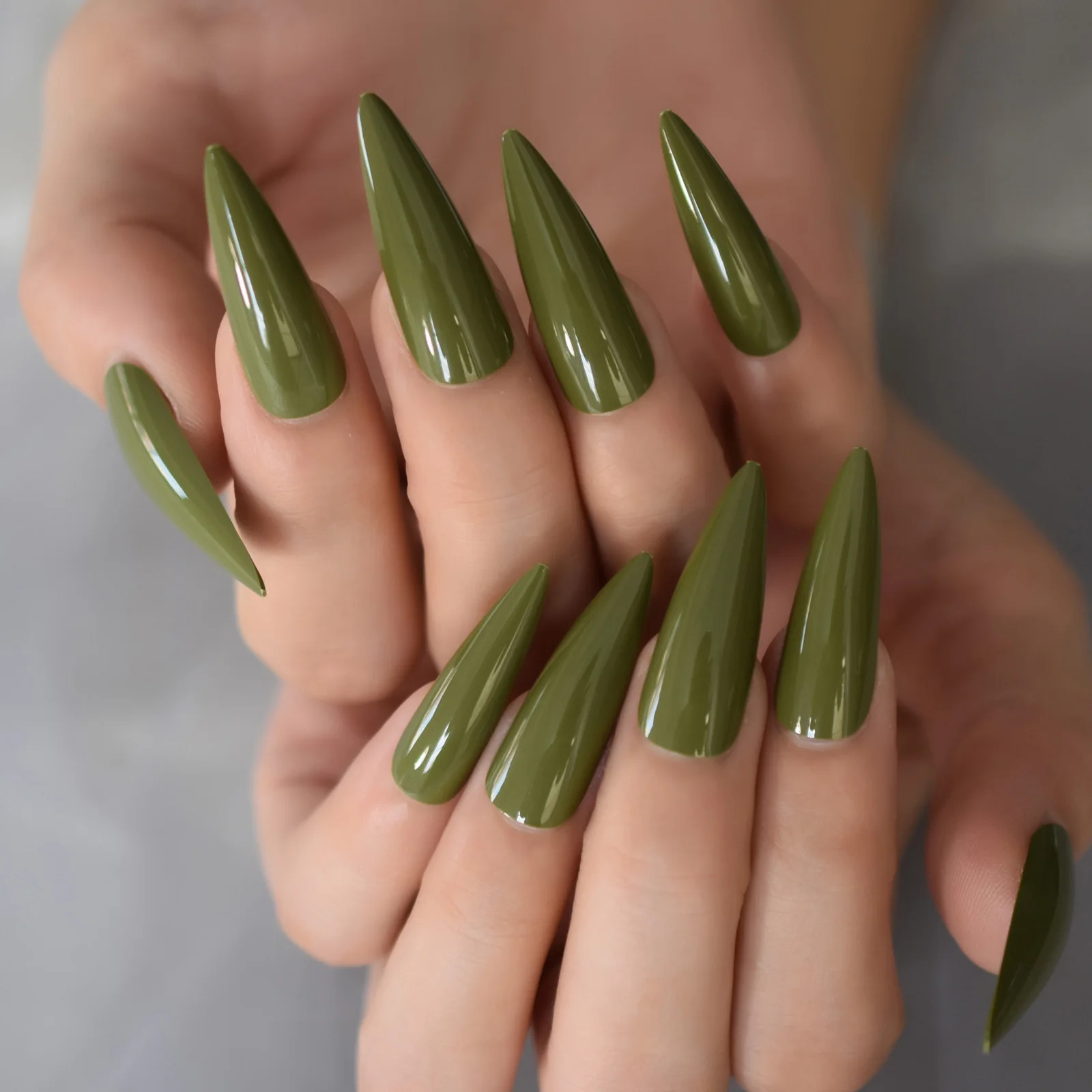 Faux Ongles en Acrylique Vert Foncé, Long Stiletto Artificiel, Pression sur N64.Sharp, Couverture Complète, Gel Brcorporelle, Salon de Manucure