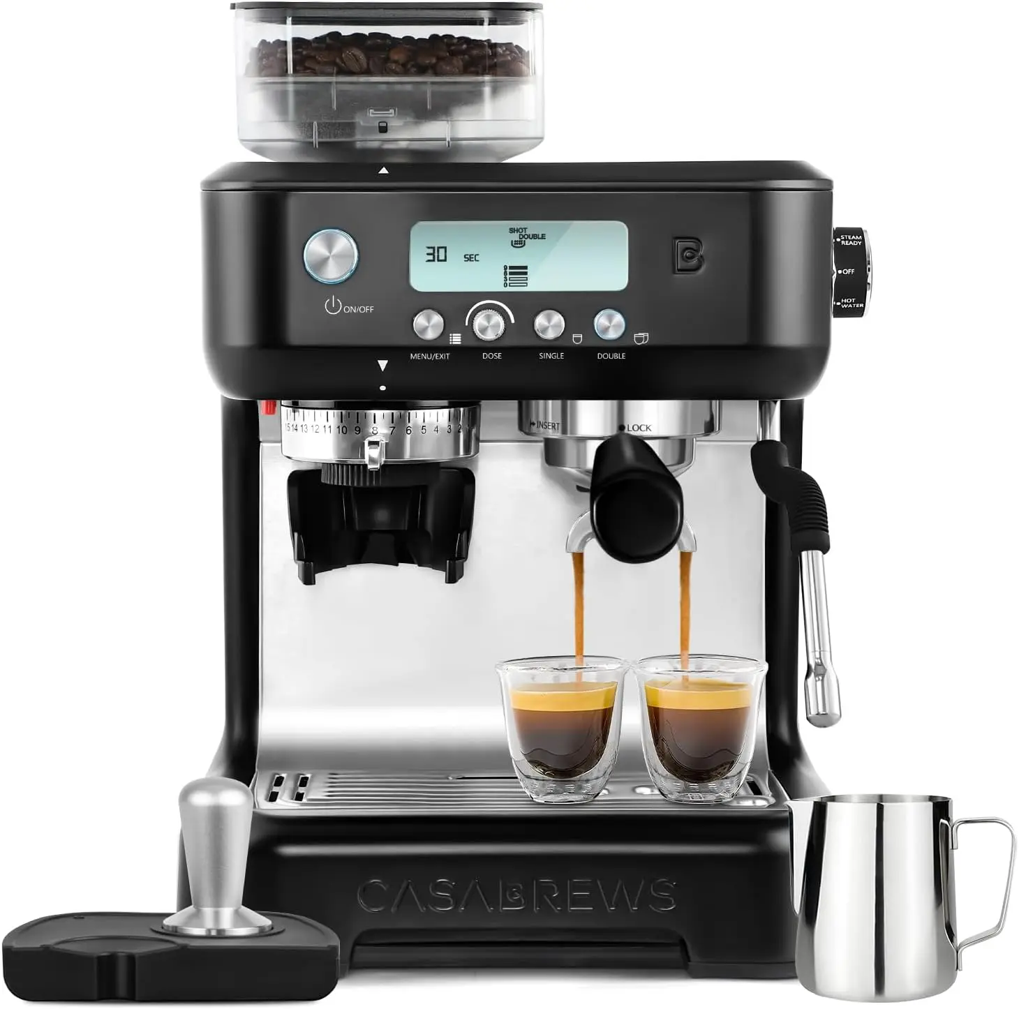 

Machine with Grinder, Professional Cappuccino Latte Machine with Powerful Milk Steam Wand, Barista Espresso Maker