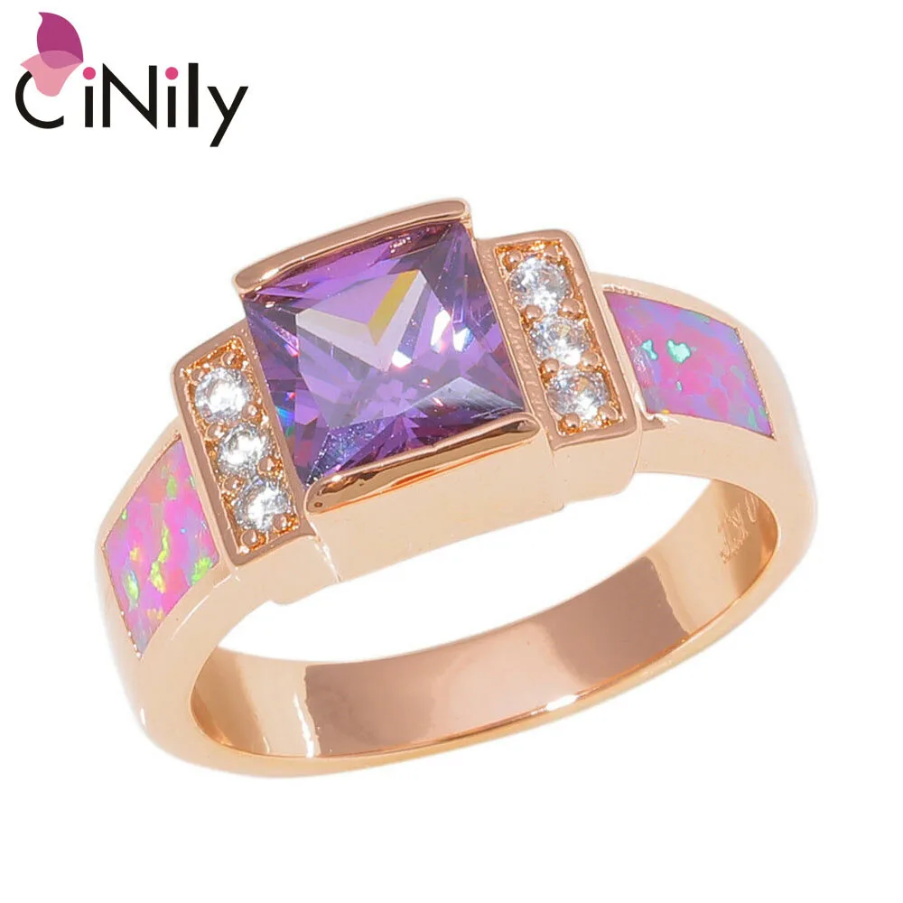 CiNily Rose Gold Color Pink Opal CZ 10KT Rose Gold Color Plated for Women Jewelry Ring Sz 6-8 OJ9468