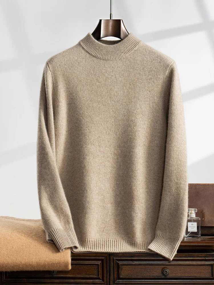 

Choice Men 100% Cashmere Sweater Long Sleesve Mock Neck Pullover Autumn Winter Thick Warm Jumper Smart Casual Soft Clothing Tops