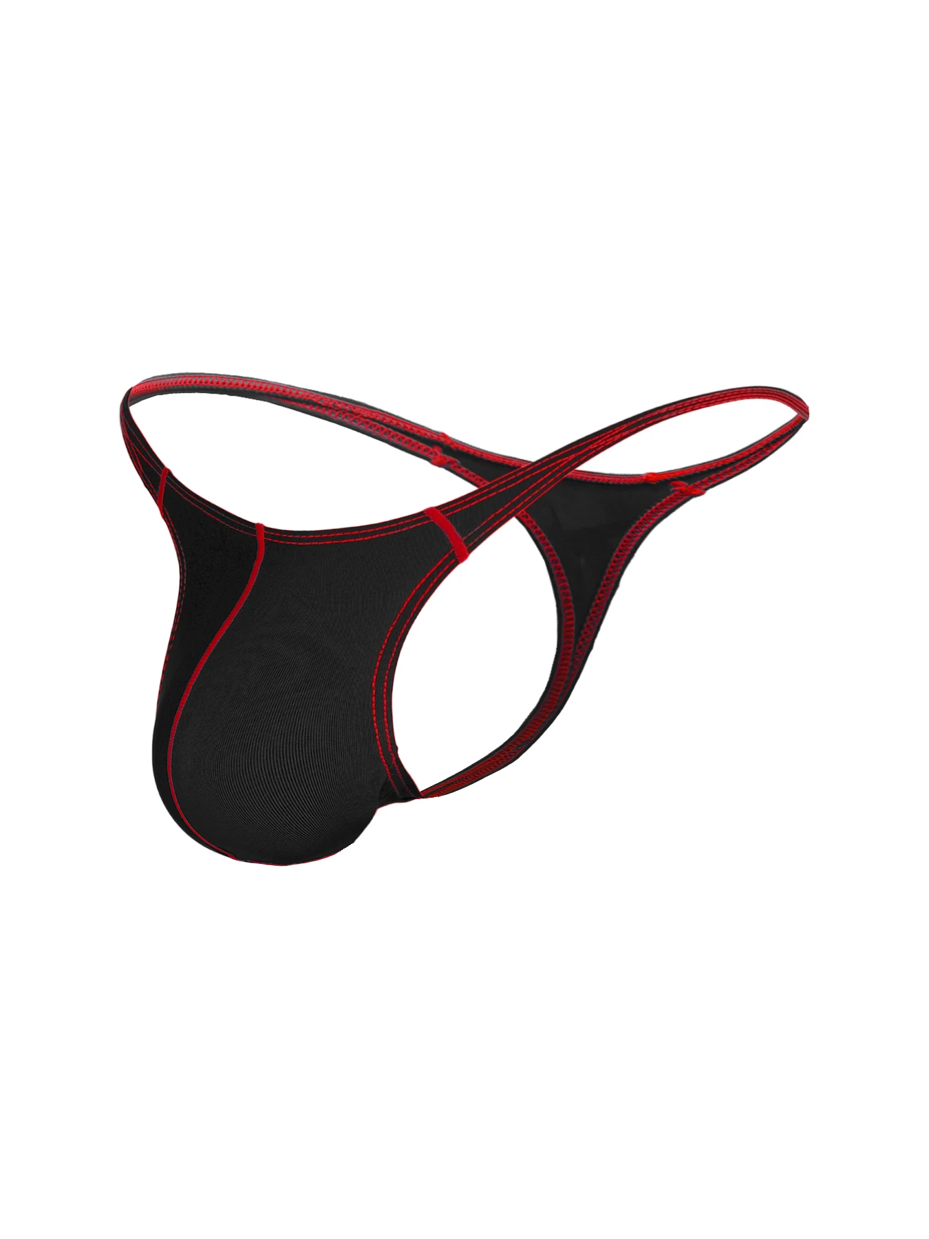 Men's Jock Thong Breathable Sweat Wicking Underwear, Contrast Red Stitch Cross Thin Strap Contour Pouch Undies For Gym Workout A