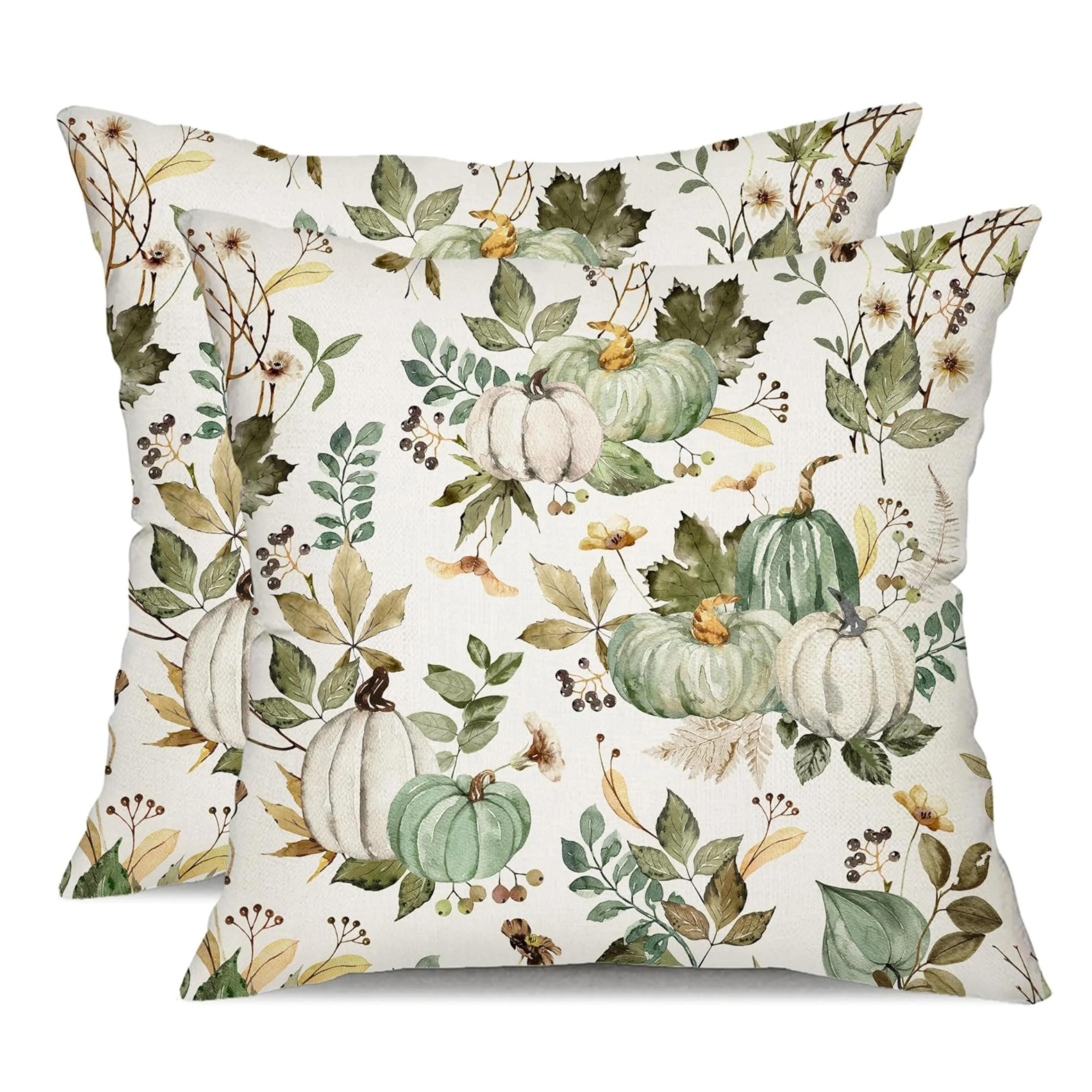 2-Pack Traditional Style Polyester Throw Pillow Covers - Autumn Pumpkin Maple Leaf Design, Decorative Zippered Cushion Cases