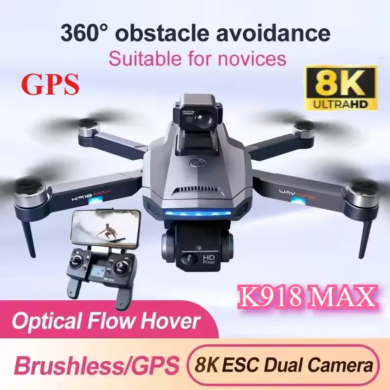 New K918 MAX GPS Drone 6K Professional Obstacle Avoidance 8K Dual HD Camera Brushless Foldable Quadcopter Toys For Kids Gifts