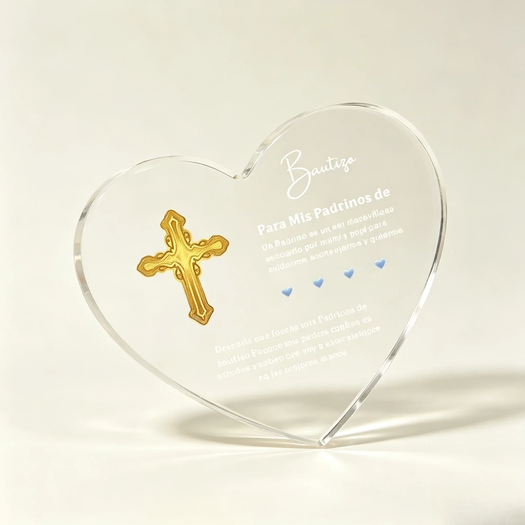 Heart Acrylic Plaque Bautizo Para Mis Padrinos Golden Cross Spanish Baptism Gift Desk Decor