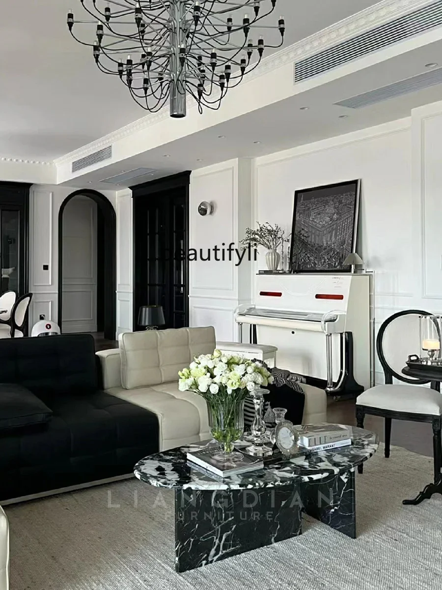 

Minimalist marble coffee table household small apartment natural luxury stone high-end light luxury designer tea table