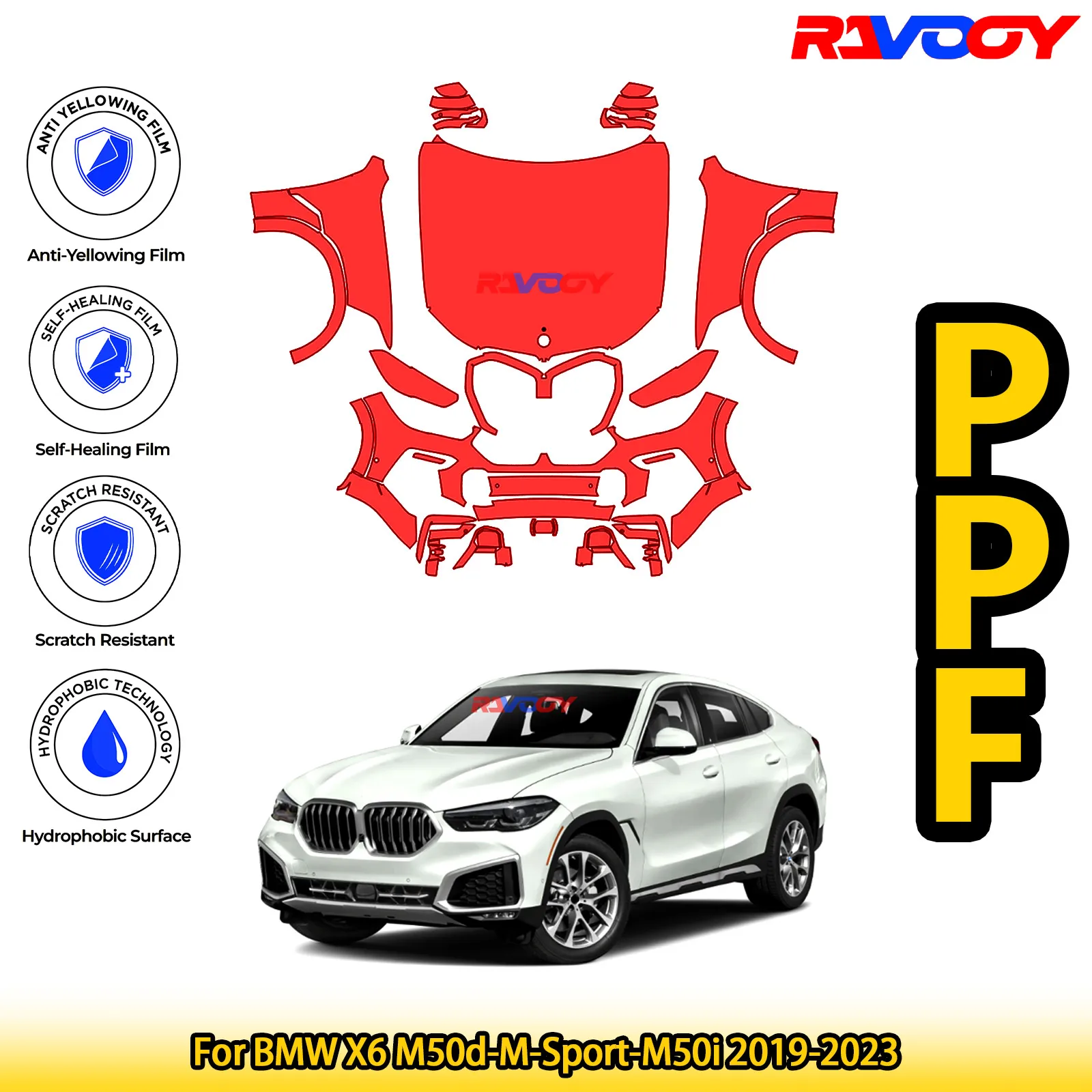 

Для BMW X6 M50d-M-Sport-M50i 2019-2023 глянцевая матовая черная предварительно вырезанная передняя пленка PPF комплект защиты краски