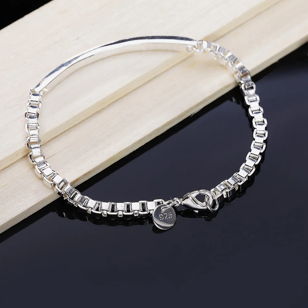 Fine Korean Fashion 925 Sterling Silver Classic Strip Lattice Bracelet For Woman Man Wedding Party Noble Gifts  Jewelry
