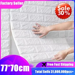 Pegatina de pared de espuma 3D, papel tapiz autoadhesivo de 70x77cm para proteger la habitación de los niños, decoración de la casa y el hogar, ladrillo blanco