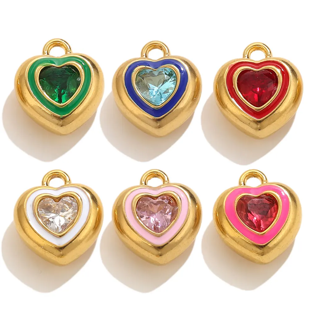 Breloques en forme de cœur en émail Zircon pour femmes, 3 pièces, en acier inoxydable, pour la fabrication de bijoux, pendentif, collier, Bracelet, pendentifs d'amour, fournitures artisanales