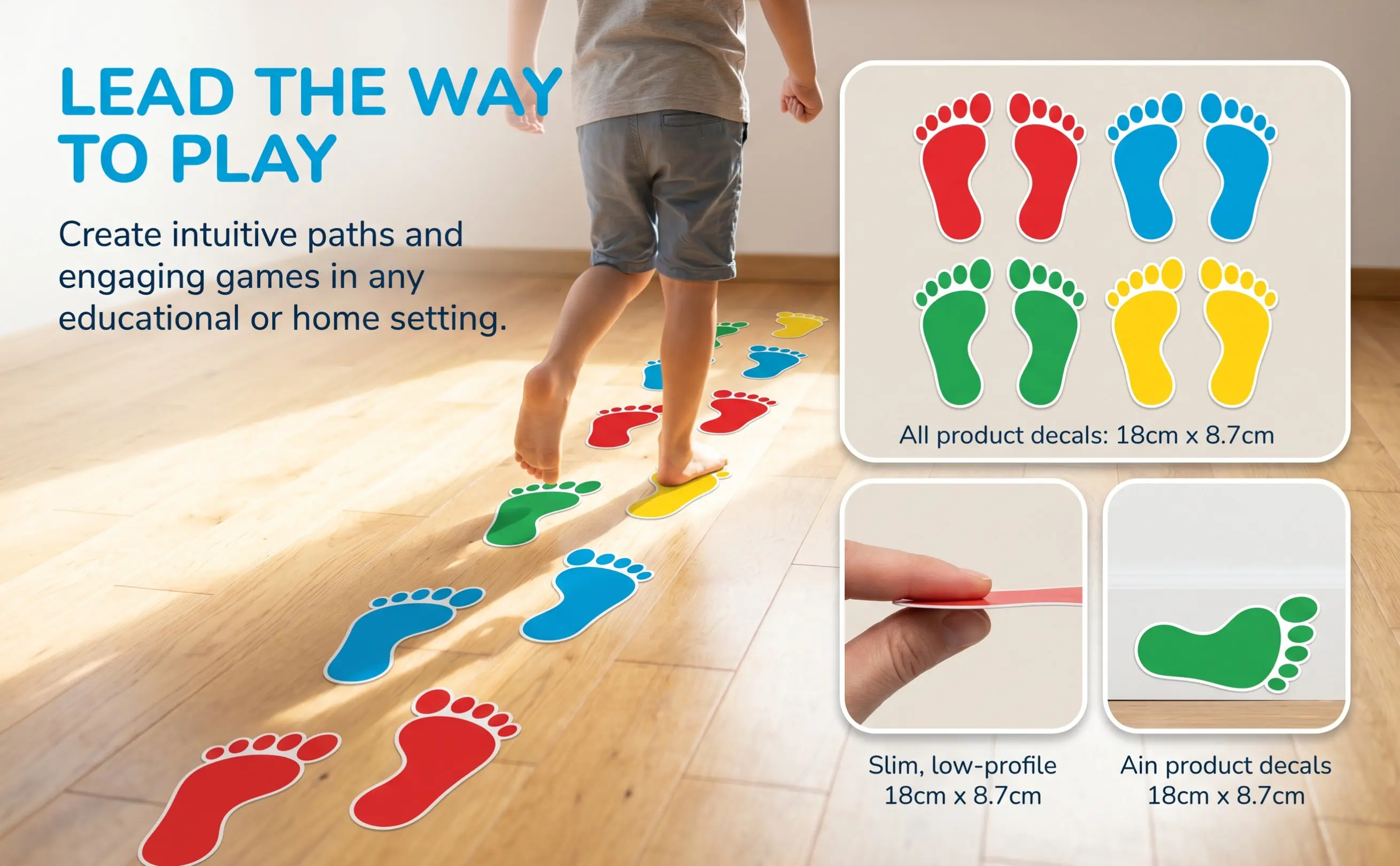 8Pairs PVC Footprint Floor Stickers 18Cm Self-Adhesive Non-Slip Decals for Kids Nursery Classroom Stair Decor Reusable Floor