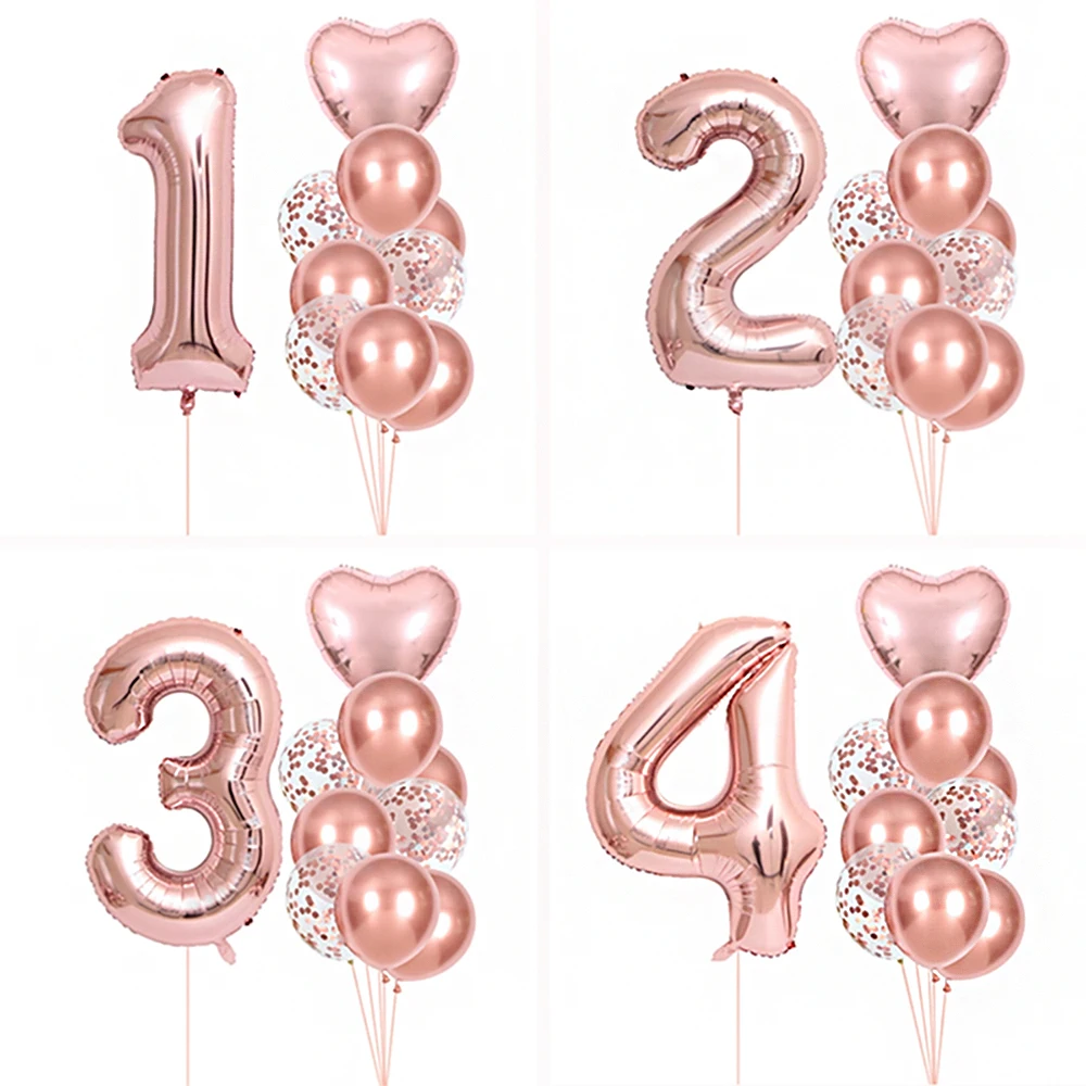 

1 Set Happy Birthday Balloons Rose Gold Number Ballons 1 2 3 4 5th Girl Birthday Wedding Accessories Baby Shower Decorations